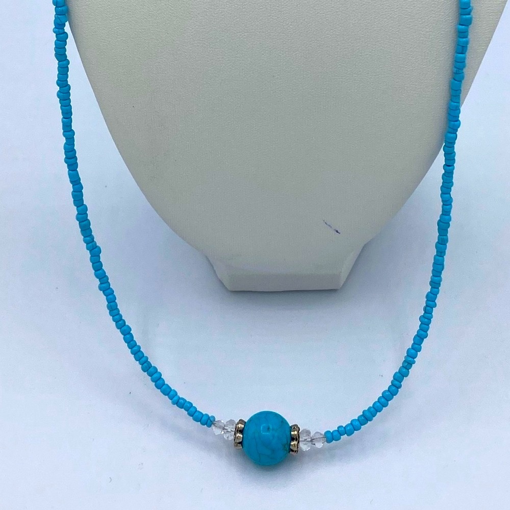 Handcrafted Simplistic Turquoise Bead Necklace Wi… - image 6